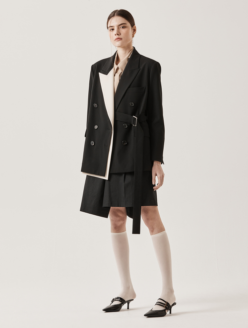 Жакет с поясом и острыми лацканами Black + Ivory Collar