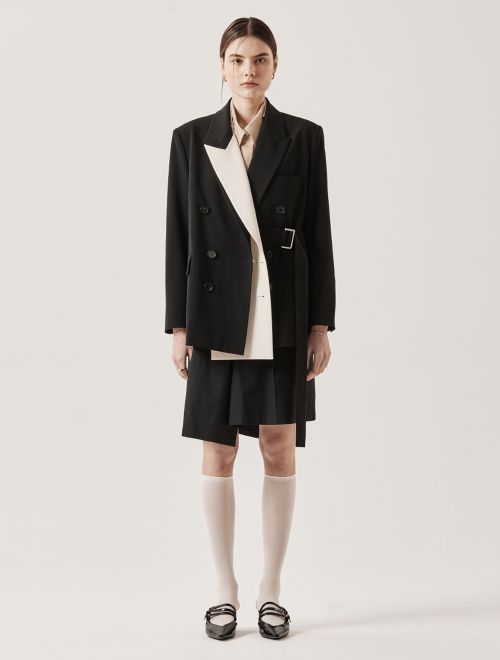 Жакет с поясом и острыми лацканами Black + Ivory Collar