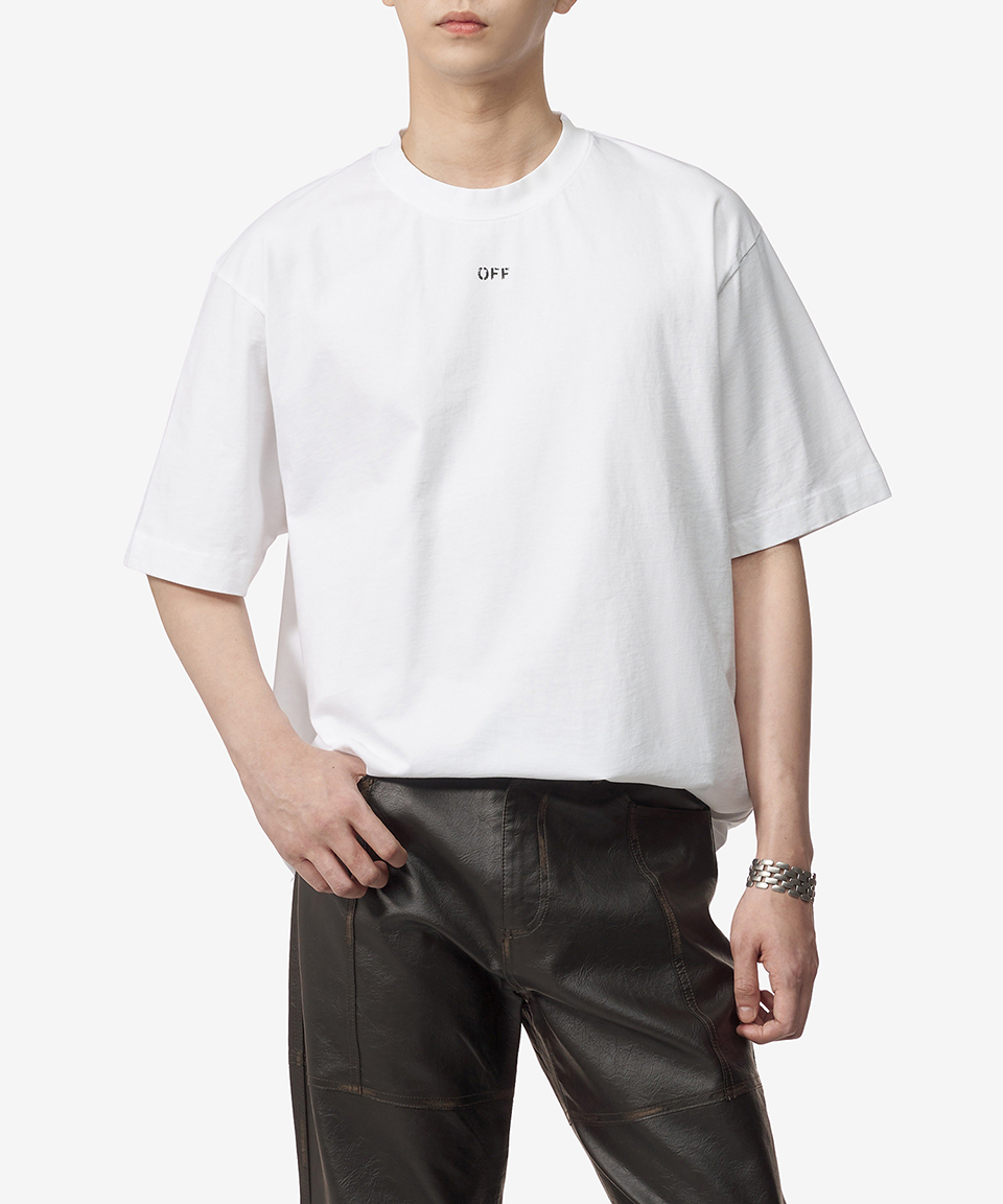 ★Off-White★ Stamp Skate Short Sleeve T-Shirt White OMAA120 Off White Shared Logo Skate Short Sleeve Tee
