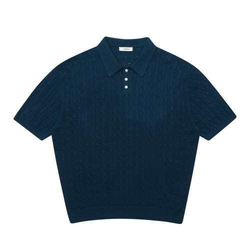 Хлопковый трикотажный поло в косичку [Blue]