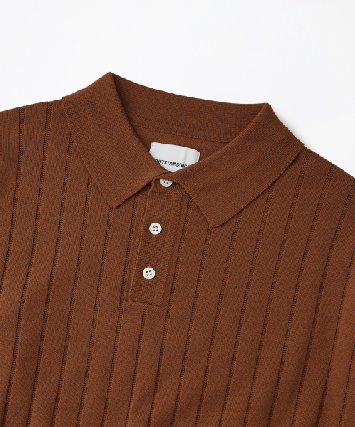 HS STRIPE KNIT COLLAR SHIRT_BRICK