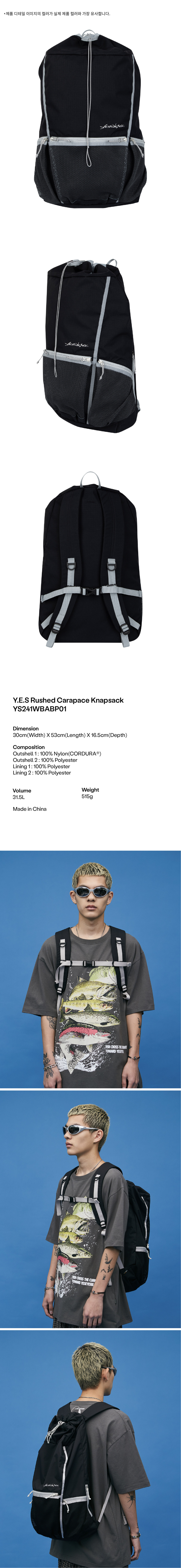 예스아이씨(YESEYESEE) Y.E.S Rushed Carapace Knapsack Black