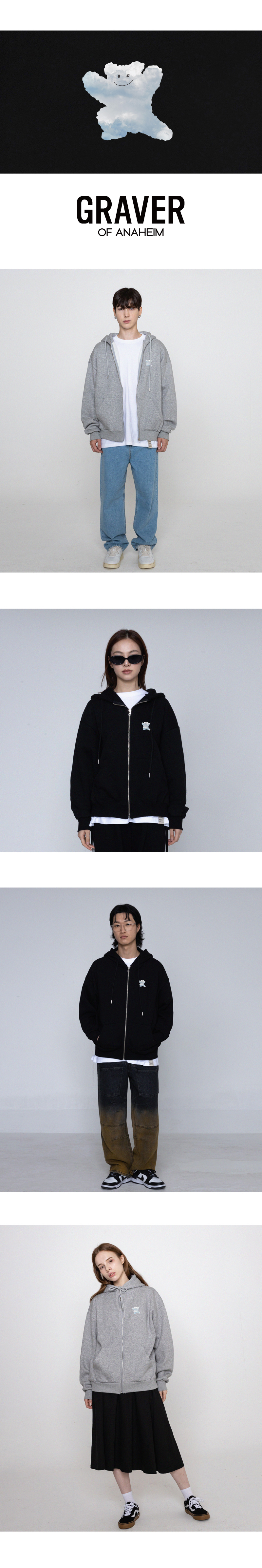 【GRAVER】24SS★ Small Cloud Bear Smile Hoodie Designer fashion, Seoul-fully created | W Concept