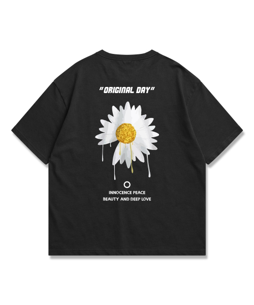 Drawing Flower Graphic Overfit T-shirt_Black