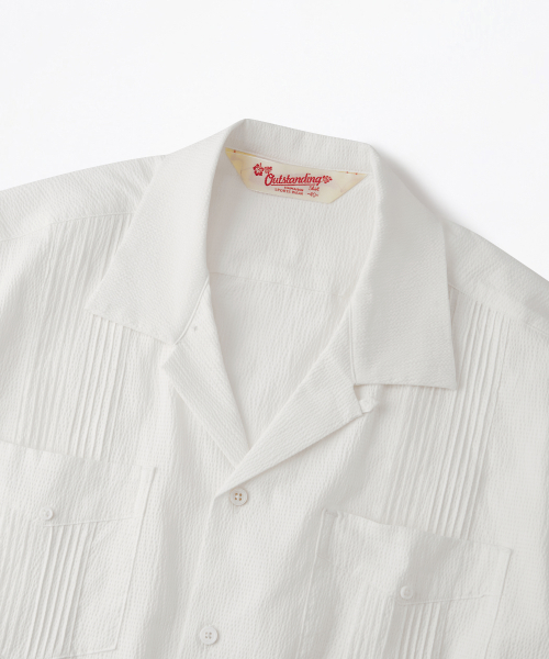 SEERSUCKER GUAYABERA CUBA HALF SHIRT_OFF WHITE