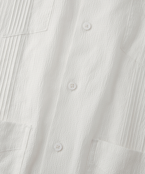 SEERSUCKER GUAYABERA CUBA HALF SHIRT_OFF WHITE