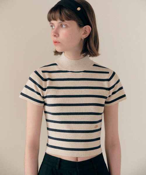 HALF NECK STRIPE KNIT IVORY