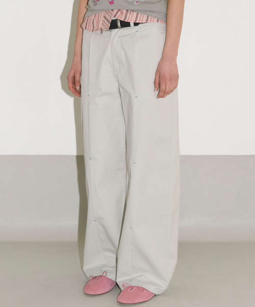 HERETIC PINTUCK COTTON PANTS / light grey