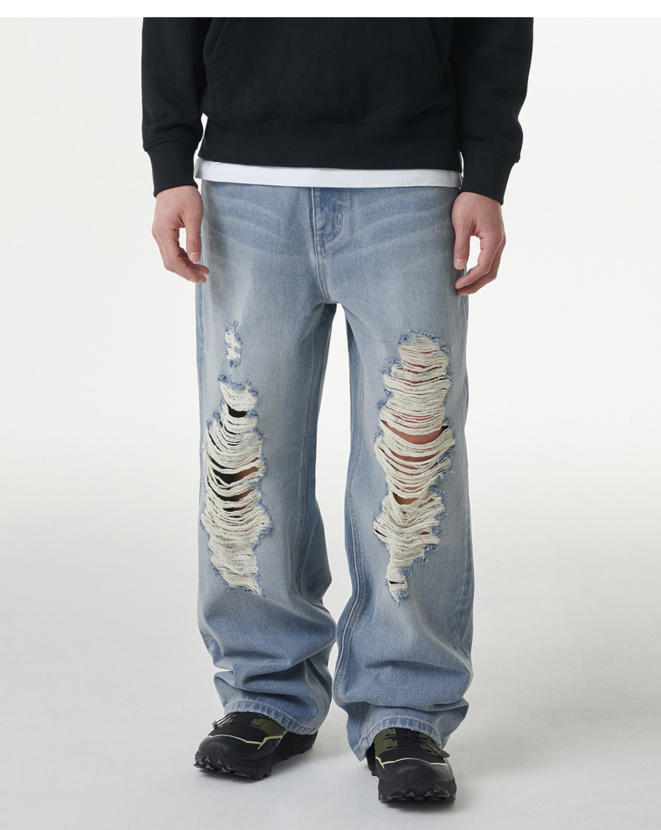MUSINSA | MUSINSA STANDARD Front Destroyed Wide Denim Pants