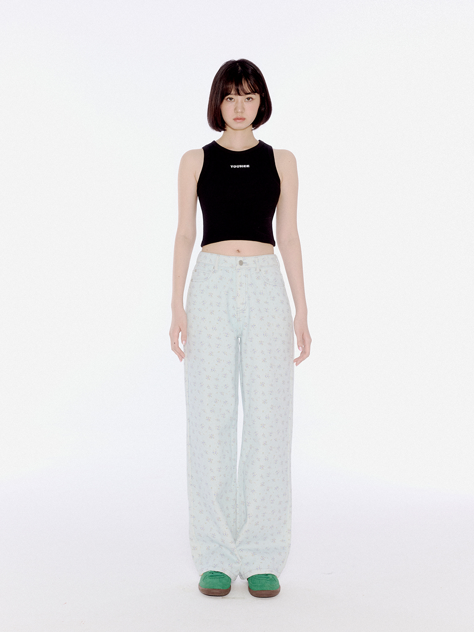 유희(YOUHEE) FLOWER PATTERN DENIM PANTS SKY BLUE - 사이즈
