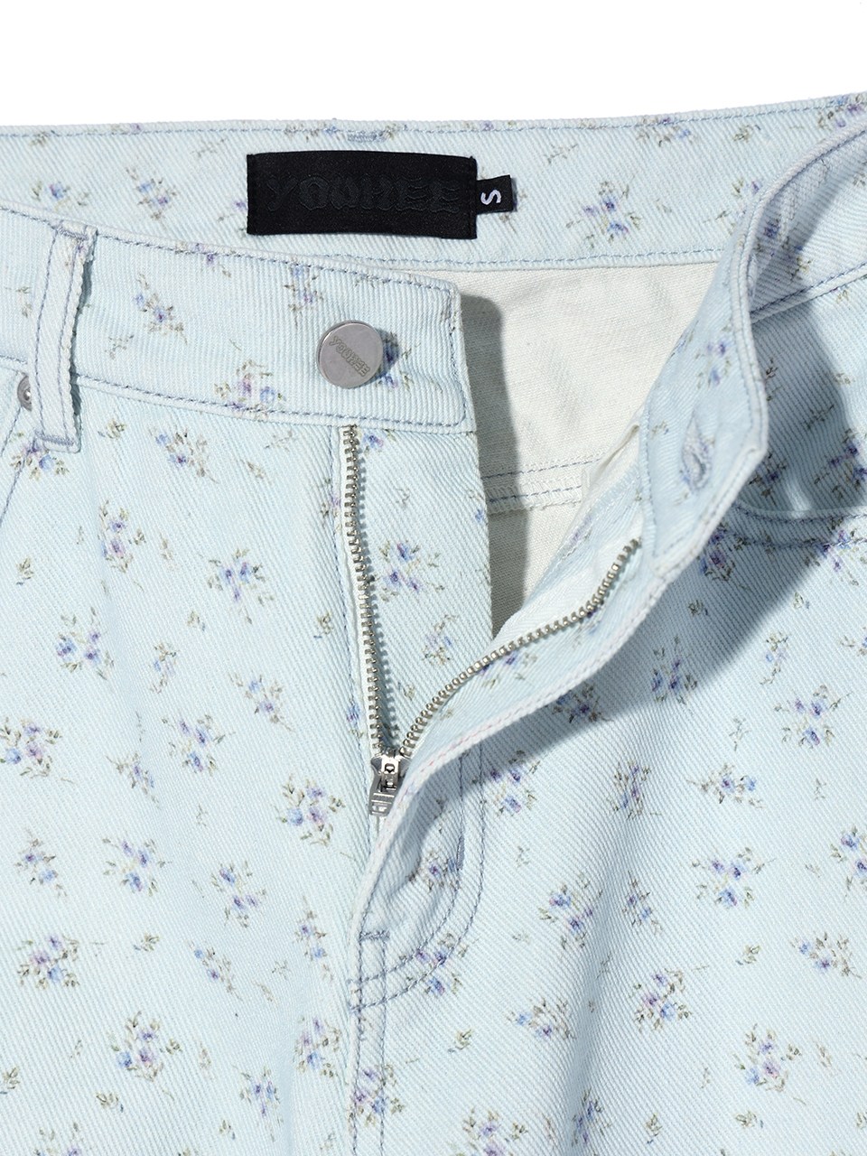 デニム・ジーパン YOUHEE FLOWER PATTERN DENIM PANTS SKY BLUE YOUHEE FLOWER PATTERN DENIM PANTS SKY BLUE (YOUHEE/デニム