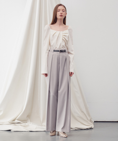 BELT WAIST DETAIL WIDE LEG TROUSERS BEIGE