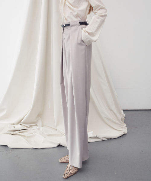 BELT WAIST DETAIL WIDE LEG TROUSERS BEIGE
