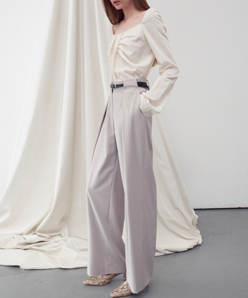 BELT WAIST DETAIL WIDE LEG TROUSERS BEIGE