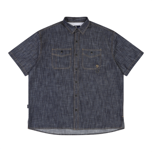 WASHED DENIM HALF SHIRT INDIGO_FQ2WR80U