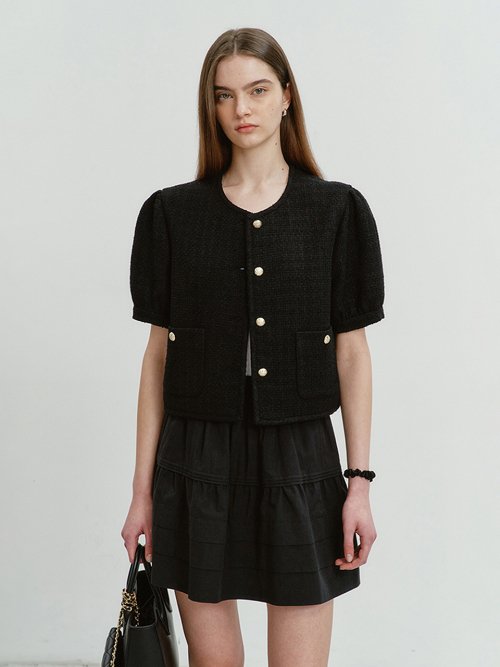 VOLUME SLEEVE TWEED JACKET BLACK_UDJA4B222BK