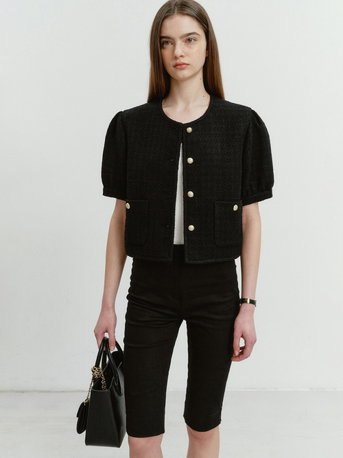 VOLUME SLEEVE TWEED JACKET BLACK_UDJA4B222BK