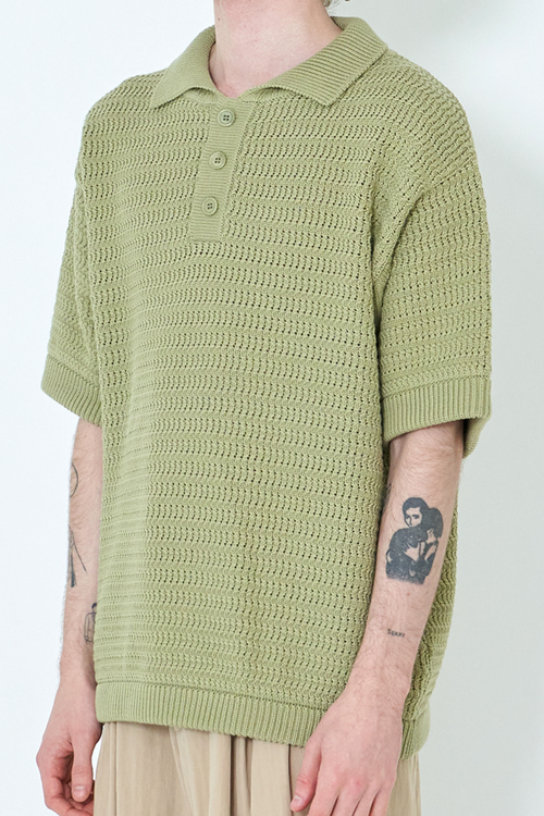 Crochet Knit Cotton Polo Shirt (Limeade)