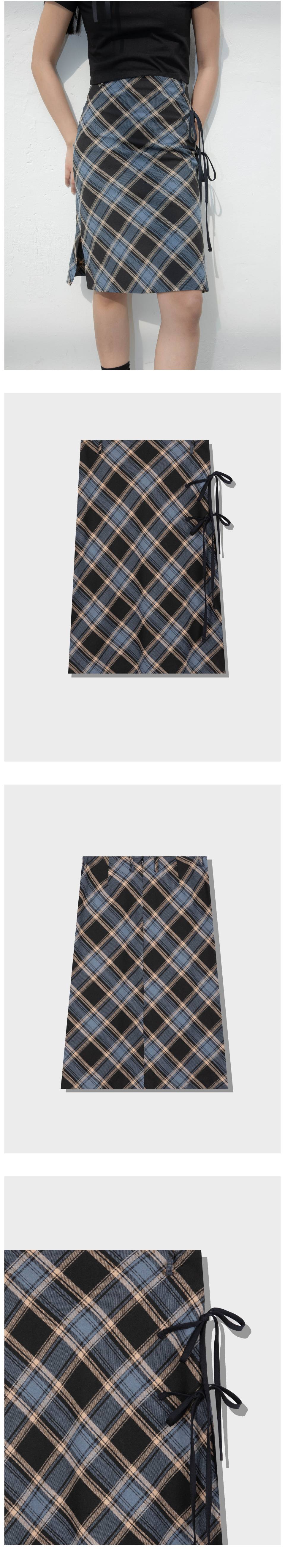 【DIMANCHE】CHECK LONG SKIRT CHECK LONG SKIRT (NAVY/IVORY)