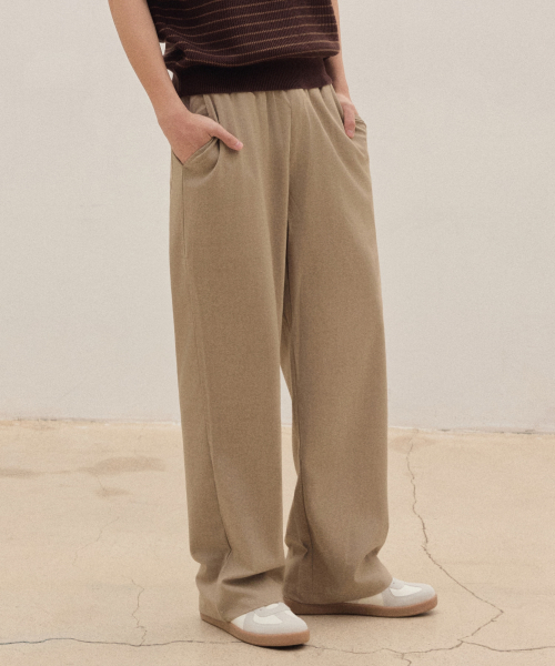 Широкие слаксы на резинке [Beige]