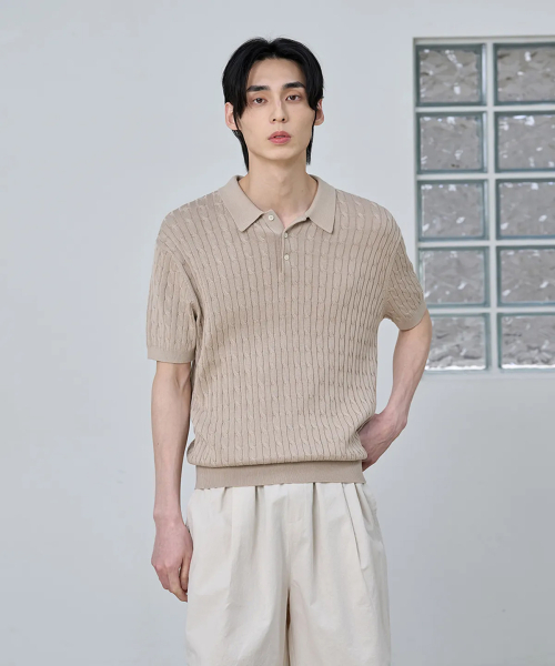 Полувер в рубчик с воротником Cotton Modal Washable Beige