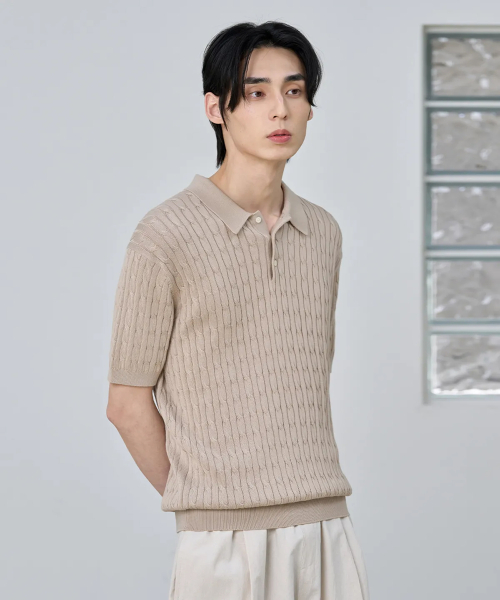 Полувер в рубчик с воротником Cotton Modal Washable Beige