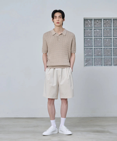 Полувер в рубчик с воротником Cotton Modal Washable Beige