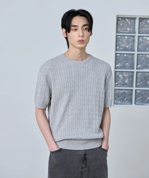 Кабельный трикотажный пуловер из хлопка и модала [Grey]
