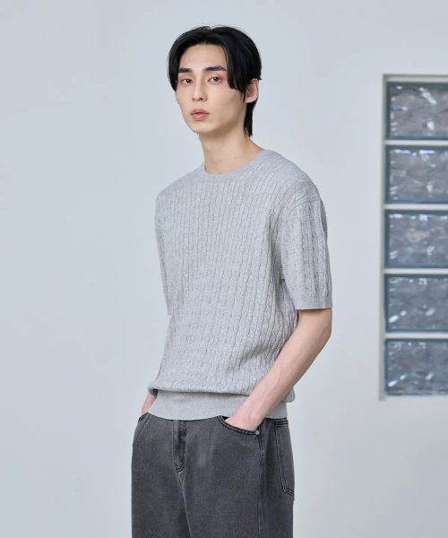 Кабельный трикотажный пуловер из хлопка и модала [Grey]
