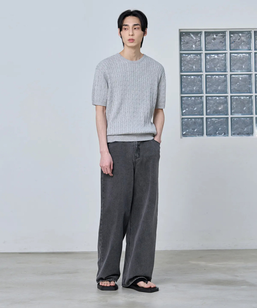 Кабельный трикотажный пуловер из хлопка и модала [Grey]