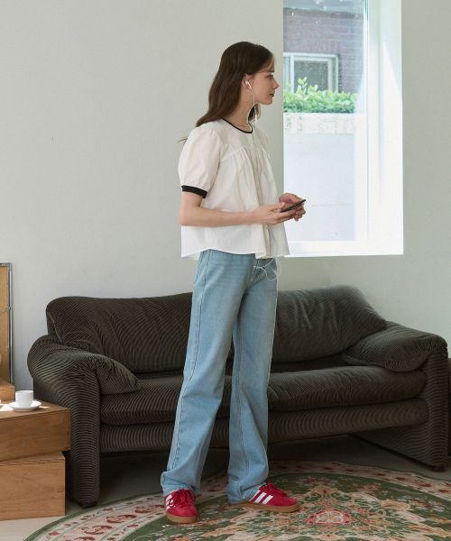 SHIRRING PUFF HALF BLOUSE [белый]