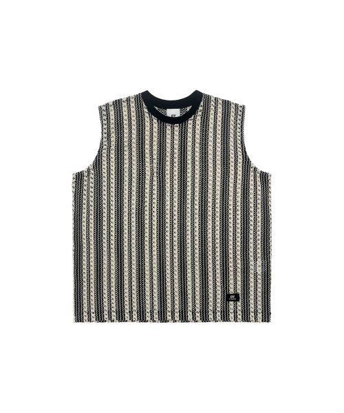 STRIPE CROCHET KNIT VEST-кремовый