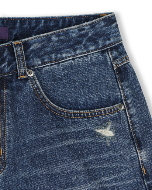 DISTRESSED WIDE DENIM SHORTS синий