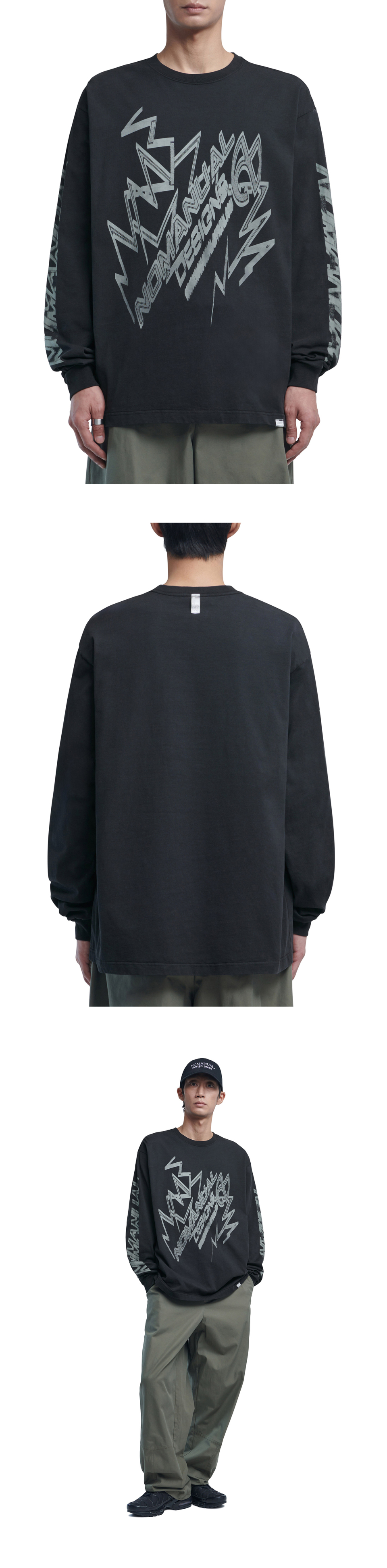 Tシャツ・カットソー NOMANUAL THUNDER LOGO LONG SLEEVE TEE 4HA015 MUSINSA | NOMANUAL THUNDER LOGO LONG SLEEVE TEE - WASHED BLACK