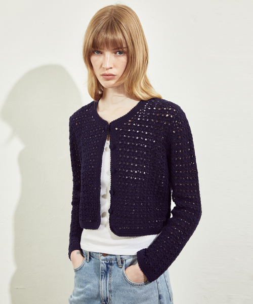 HANDMADE CROCHET KNIT JACKET_NAVY