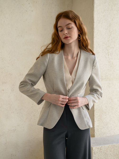 Твидовый жакет Slim Fit с V-образным вырезом