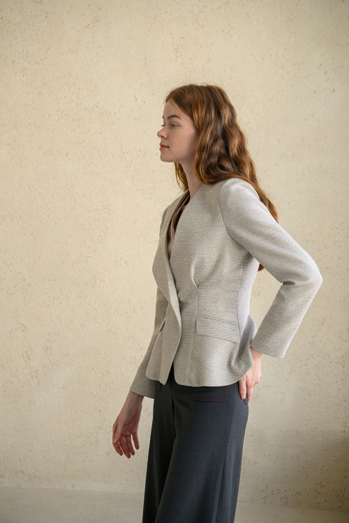 Твидовый жакет Slim Fit с V-образным вырезом