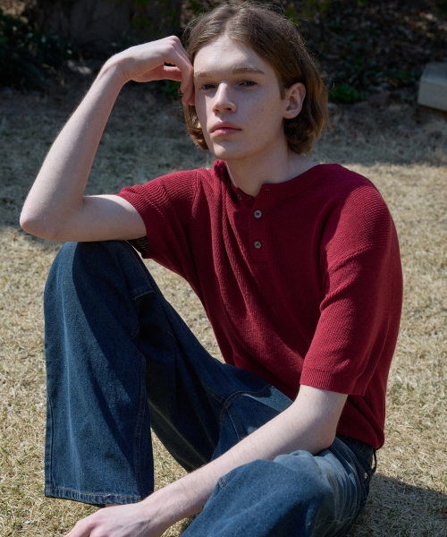 Cool Washable Henley Neck Half Knit