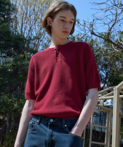 Cool Washable Henley Neck Half Knit