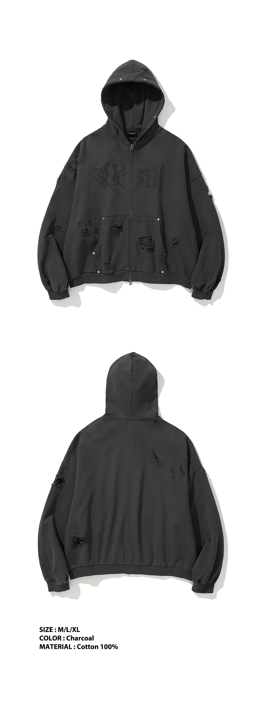 MUSINSA公式 | NOT4NERD Stud Half Logo Pigment Hood Zip up