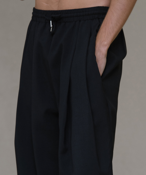 Cooling Linen like Two-tuck Comfort Wide Banding Pants [чёрный]