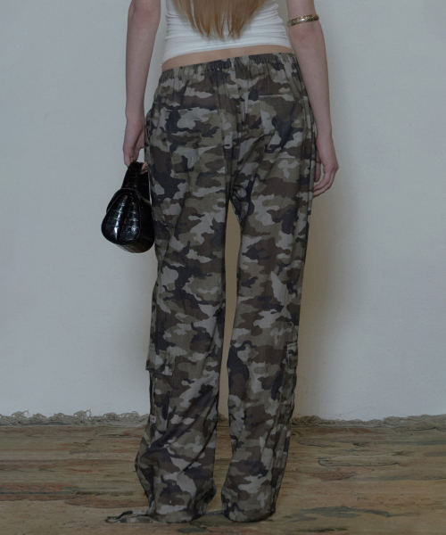 Camo Linen Cargo Jogger Pants Forest