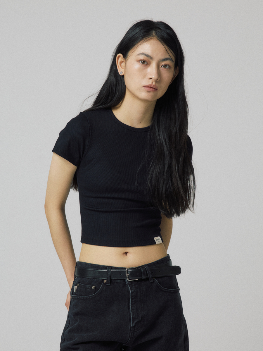 ★GLOWNY★ G CLASSIC RIB CREW NECK TEE BLACK G CLASSIC RIB TEE (BLACK) - GLOWNY