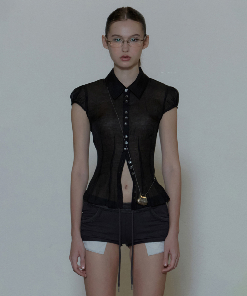 Sheer Pleated Hem Blouse чёрный