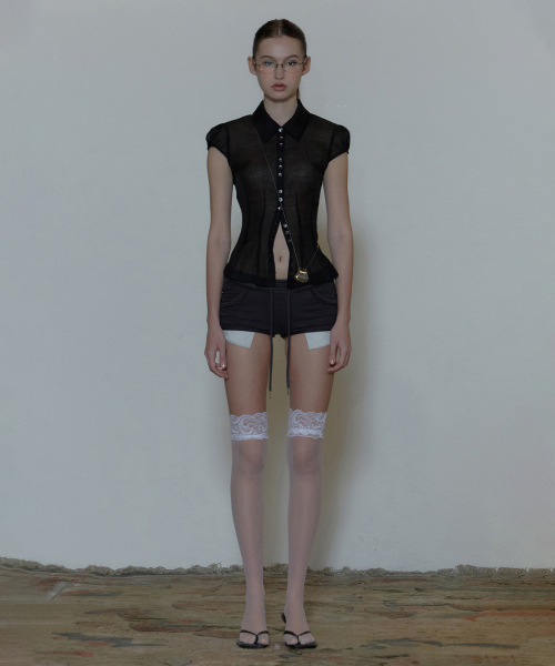 Sheer Pleated Hem Blouse чёрный