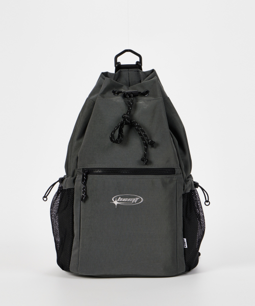 Washed Nylon Draw String Backpack_Gray