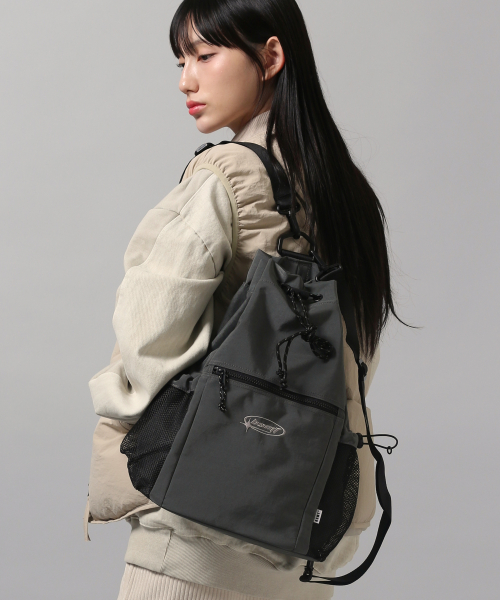 Washed Nylon Draw String Backpack_Gray