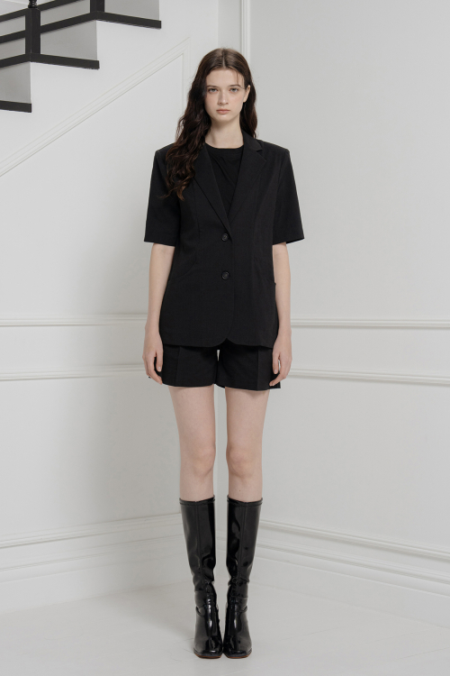 Оверсайз жакет с коротким рукавом и круглыми карманами (Black)