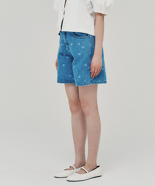 Laser Printed джинс Shorts_BLUE