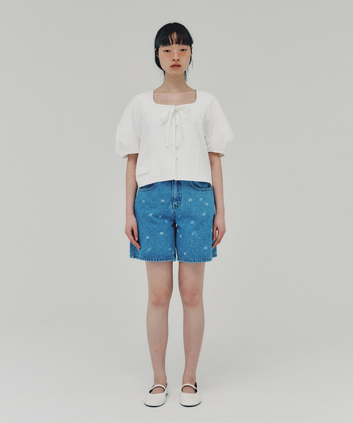 Laser Printed джинс Shorts_BLUE